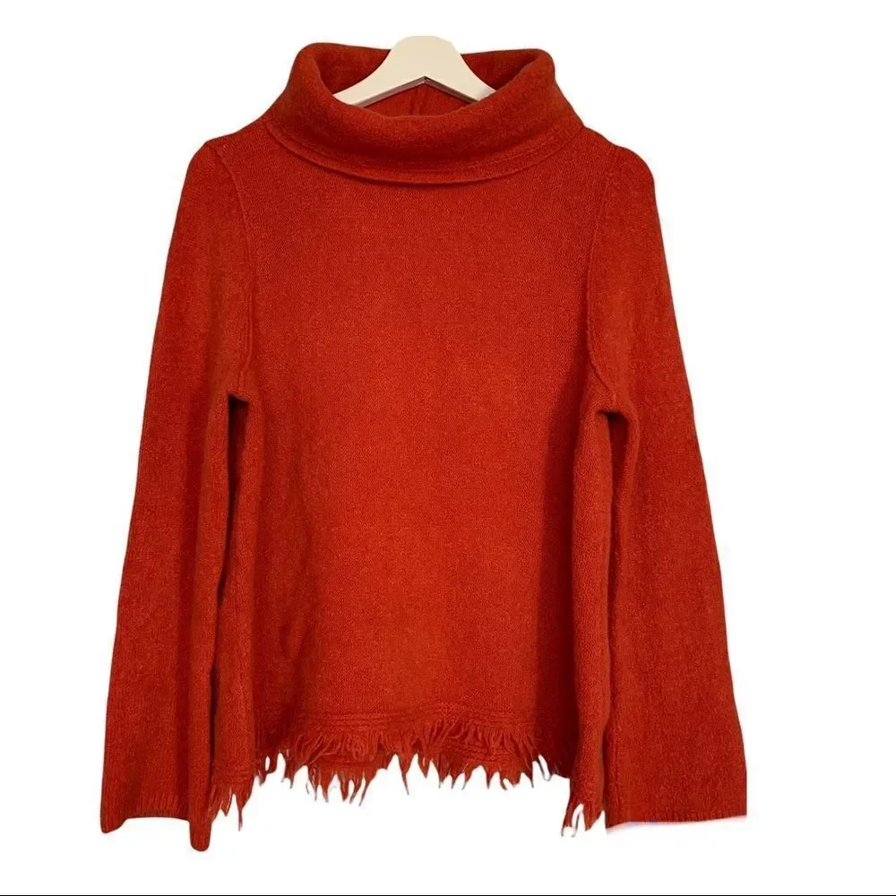 Akemi + Kin Anthropologie Aruna Fringe Sweater Coral Red Size M